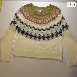 Crown & Ivy Women's Sweater with Geometric Pattern - Cream, Tan, and Pink